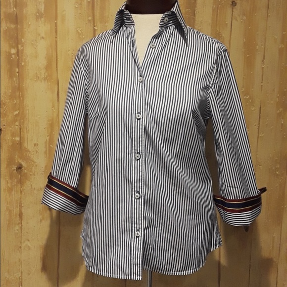 J.McLaughlin striped shirt white & blue - Picture 6 of 9